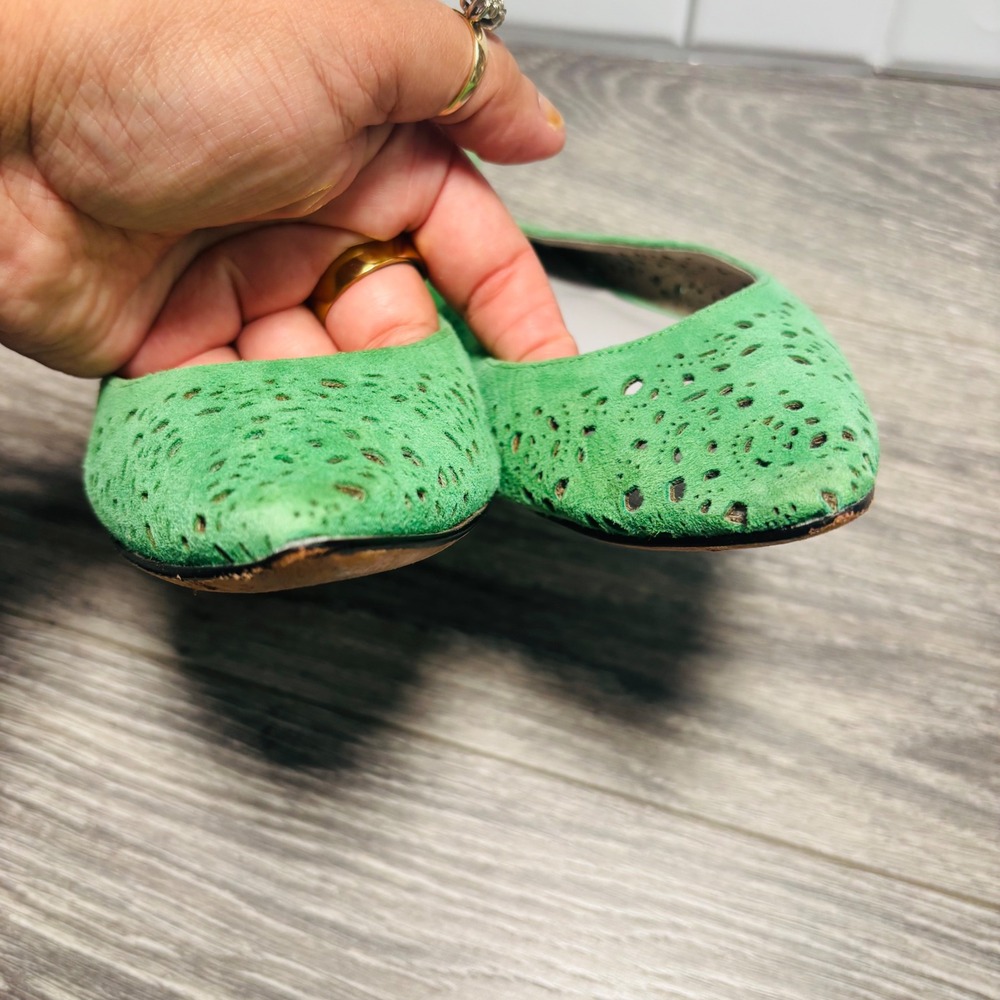 Johnston & Murphy Green Tami Laser‎ Cut Pointed Ballet Flat Women's 6M - Picture 4 of 11